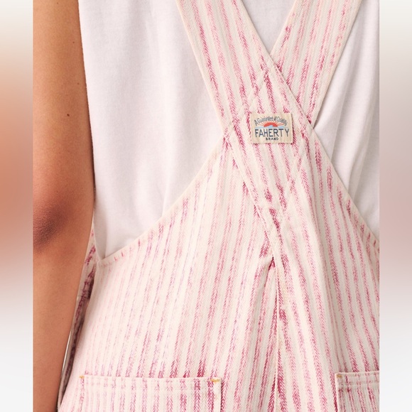 Faherty Topsail White and Pink Striped Overalls - Picture 3 of 11